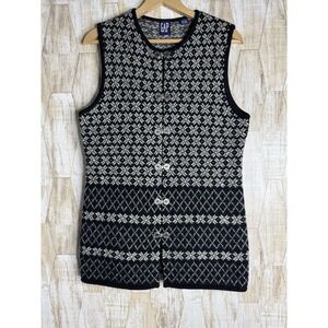 Vintage GAP Sweater Vest Cardigan Womens Size M Preppy Wool Holiday Toggle‎ 80's